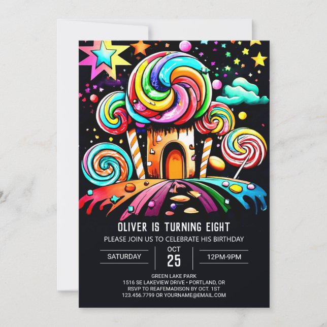 Invitación Cumpleaños de la personalizado Lollipop Wonderland (Anverso)