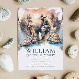 Invitación Cumpleaños de la pesca de adultos hombres y perros