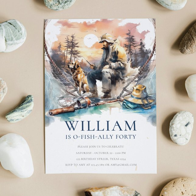 Invitación Cumpleaños de la pesca de adultos hombres y perros (Subido por el creador)