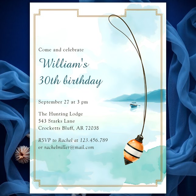 Invitación Cumpleaños de la Pesca para los Hombres Fiesta de  (Fishing Birthday Invitation for Men Rustic 30th Birthday Party Invite)