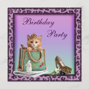 Invitación Cumpleaños de la piel de princesa Kitten Purple