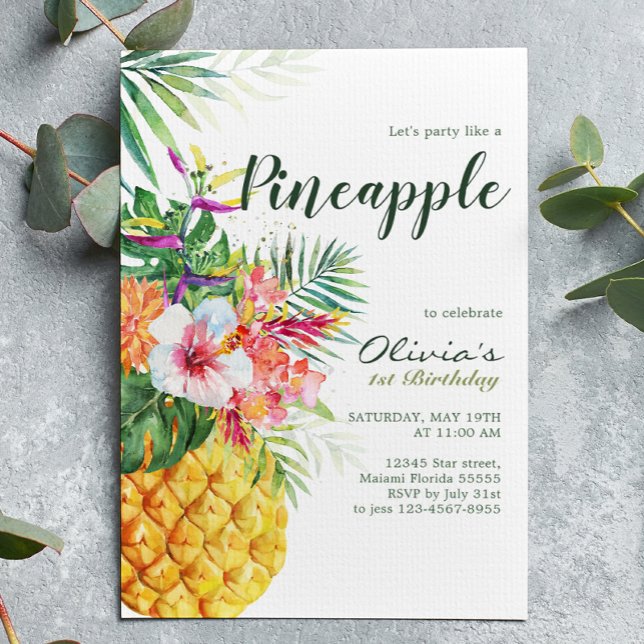 Invitación Cumpleaños de la piña tropical floral (Subido por el creador)