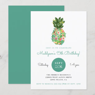 Invitación Cumpleaños de la piña tropical floral