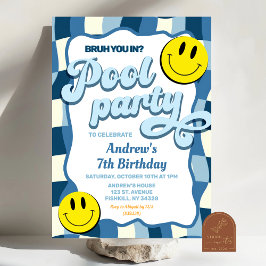 Invitación Cumpleaños de la piscina de olas a cuadros retro
