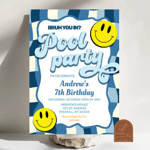 Invitación Cumpleaños de la piscina de olas a cuadros retro