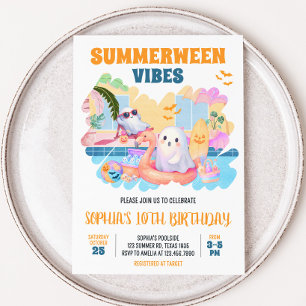 Invitación Cumpleaños de la piscina Summerween Halloween