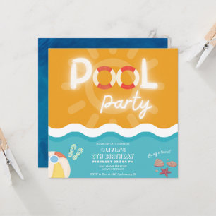 Invitación Cumpleaños de la piscina tropical moderna y neutra