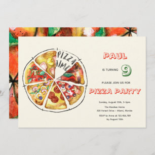 Invitación Cumpleaños de la pizza acuarela