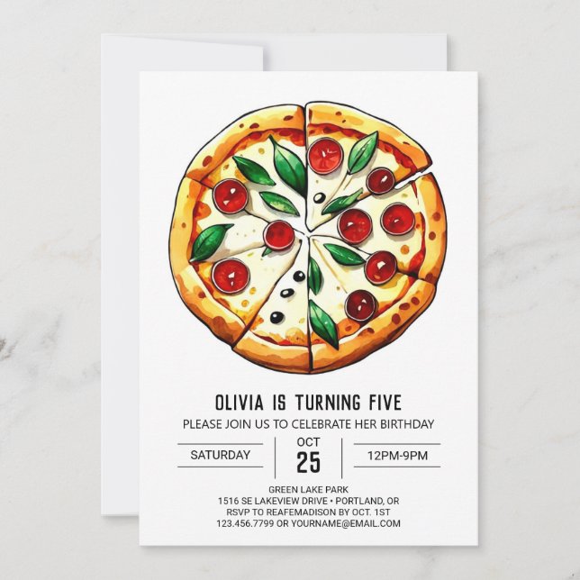 Invitación Cumpleaños de la pizza editable para alimentos (Anverso)