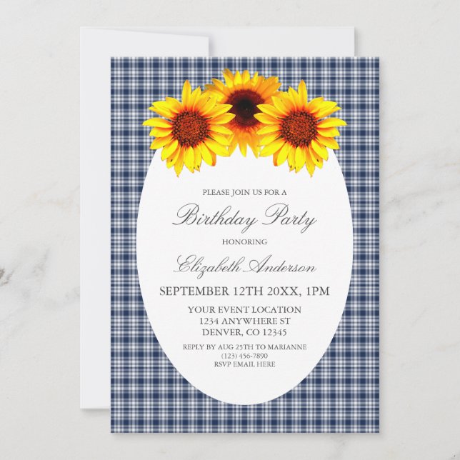 Invitación Cumpleaños de la Placa de Girasol (Anverso)