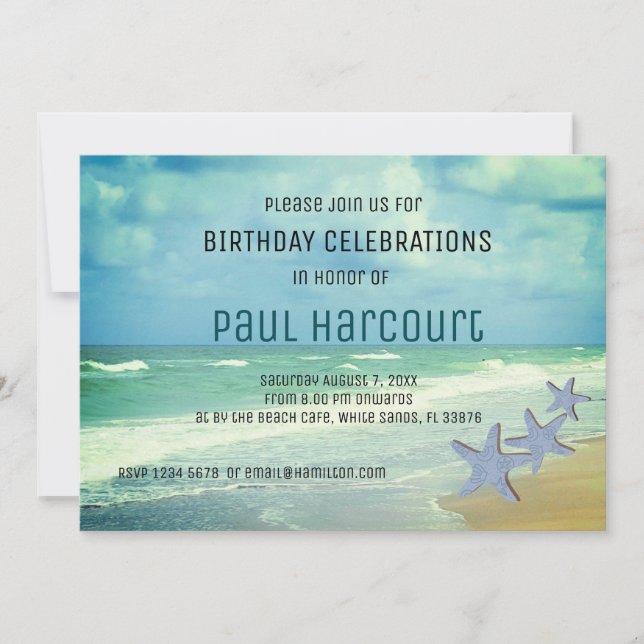 Invitación Cumpleaños de la playa (Anverso)