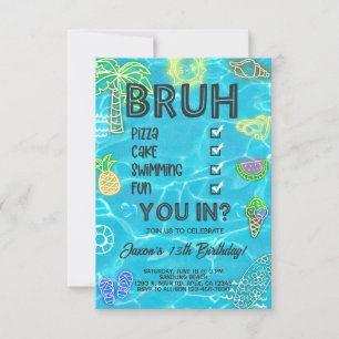 Invitación Cumpleaños de la playa de Boy Pool, resplandor de 
