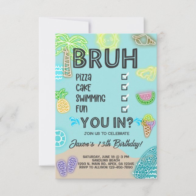 Invitación Cumpleaños de la playa de Boy Pool, resplandor de  (Anverso)