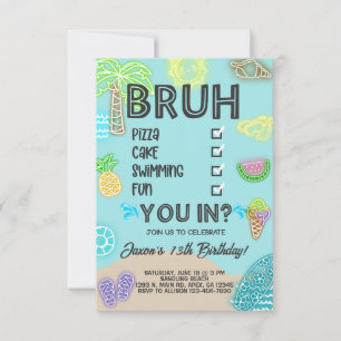 Invitación Cumpleaños de la playa de Boy Pool, resplandor de 