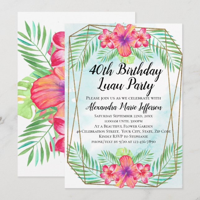 Invitación Cumpleaños de la playa tropical de Luau del (Anverso / Reverso)