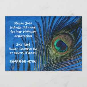 Invitación Cumpleaños de la pluma azul de pavo real