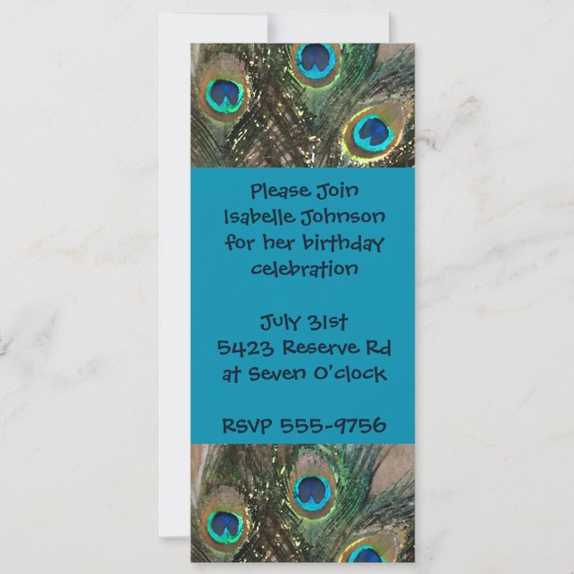 Invitación Cumpleaños de la pluma de pavo real artística (Anverso)