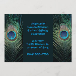 Invitación Cumpleaños de la pluma de pavo real oscura