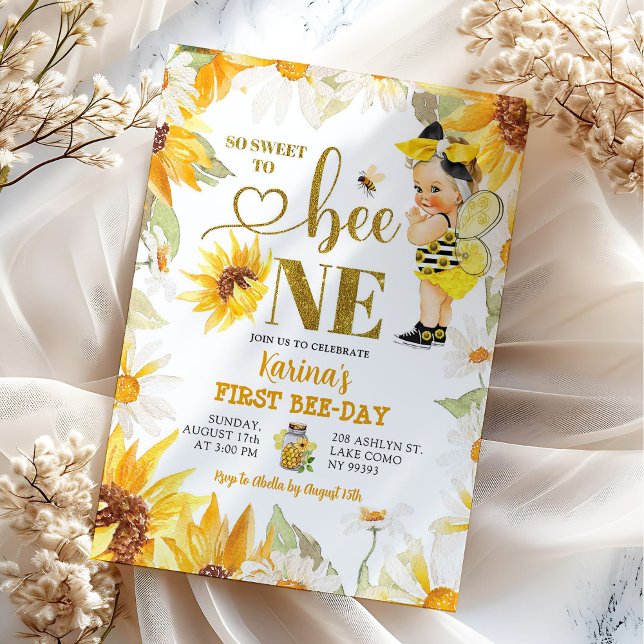Invitación Cumpleaños de la primera abeja de la niña rubia de (Subido por el creador)