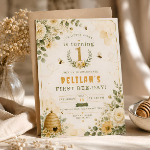 Invitación Cumpleaños de la primera abeja de miel dulce