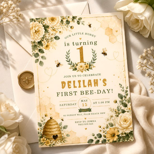 Invitación Cumpleaños de la primera abeja de miel dulce (Subido por el creador)