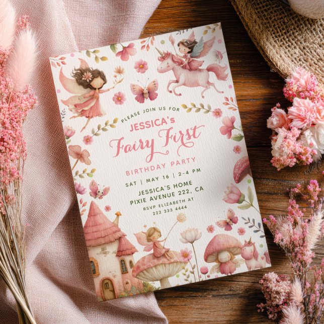 Invitación Cumpleaños de la primera fiesta de hada rosa de un (Subido por el creador)