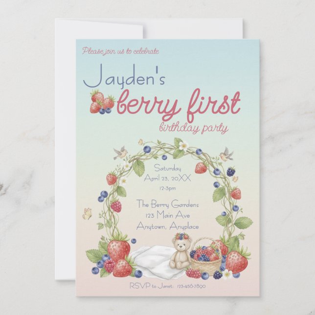 Invitación Cumpleaños de la primera fresa (Anverso)