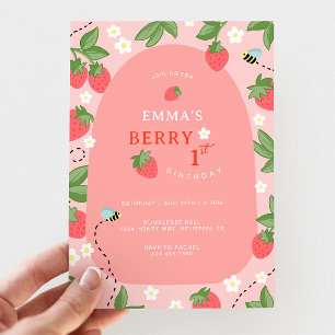 Invitación Cumpleaños de la primera fresa de abeja rosa