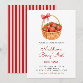 Invitación Cumpleaños de la primera fresa linda y elegante