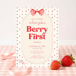 Invitación Cumpleaños de la primera fresa rosa Coquette 1er C