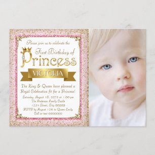 Invitación Cumpleaños de la primera princesa rosa dorado