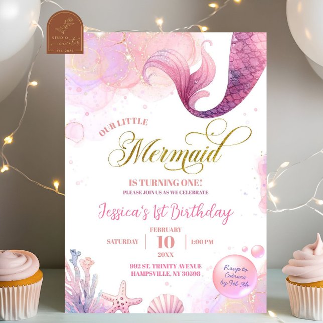 Invitación Cumpleaños de la primera sirena del mar rosa (Subido por el creador)