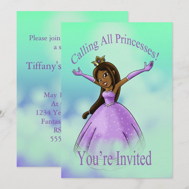 Invitación Cumpleaños de la princesa afroamericana (Anverso / Reverso)