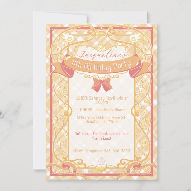 Invitación Cumpleaños de la princesa Art Nouveau naranja (Anverso)