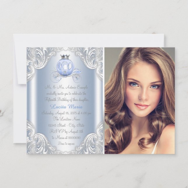Invitación Cumpleaños de la Princesa Azul Cenicienta (Anverso)