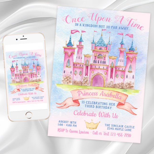 Invitación Cumpleaños de la princesa Castillo Cualquier númer (Princess Castle Any Number Princess Birthday Party Invitation. Digital download and print files.)