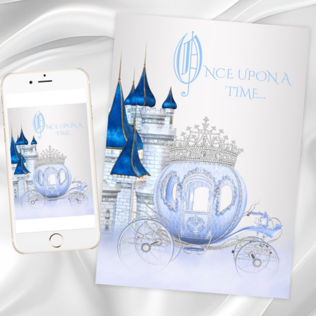 Invitación Cumpleaños de la Princesa Cenicienta (Cinderella invitation with pretty carriage, castle and clouds. Digital and print files available.)