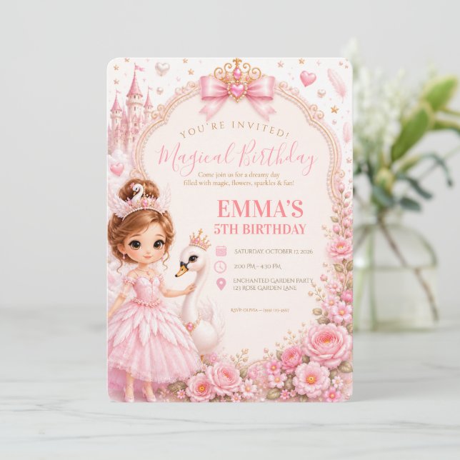 Invitación Cumpleaños de la Princesa Cisne Cuento de Hadas Ro (Anverso de pie)