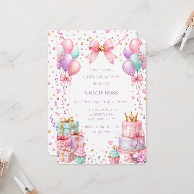 Invitación Cumpleaños de la Princesa Confeti (Anverso/Reverso In Situ)