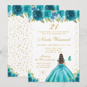 Invitación Cumpleaños de la Princesa de Cabello Castaño con F