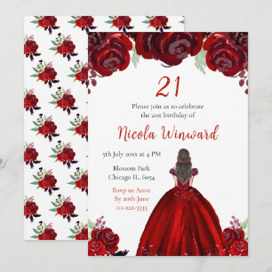 Invitación Cumpleaños de la Princesa de Cabello Castaño con F