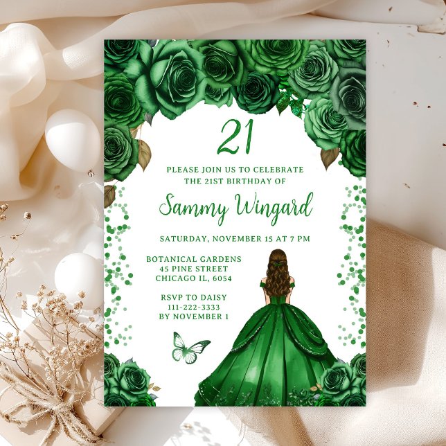 Invitación Cumpleaños de la Princesa de Cabello Marrón y Verd (Subido por el creador)