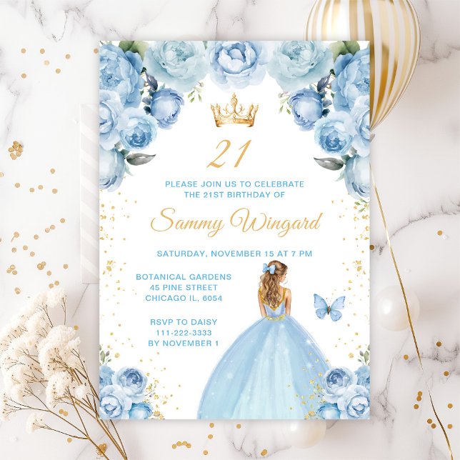 Invitación Cumpleaños de la Princesa de Cabello Rubio Azul Cl (Subido por el creador)