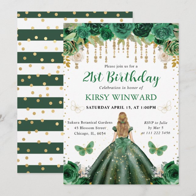 Invitación Cumpleaños de la Princesa de Cabello Rubio con Ves (Anverso / Reverso)