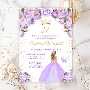 Invitación Cumpleaños de la Princesa de Cabello Rubio Lila Cl