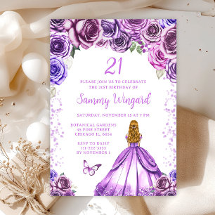 Invitación Cumpleaños de la Princesa de Cabello Rubio Lila Cl