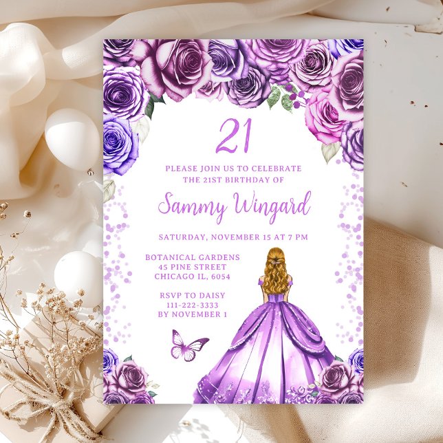 Invitación Cumpleaños de la Princesa de Cabello Rubio Lila Cl (Subido por el creador)
