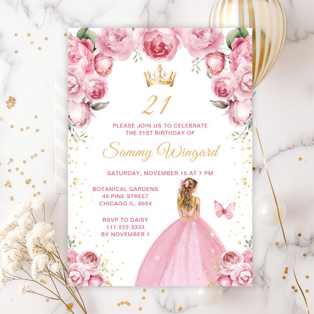 Invitación Cumpleaños de la Princesa de Cabello Rubio Rosa Ru (Subido por el creador)
