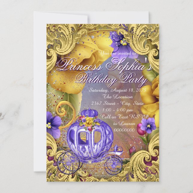 Invitación Cumpleaños de la princesa de cuento de hadas púrpu (Anverso)
