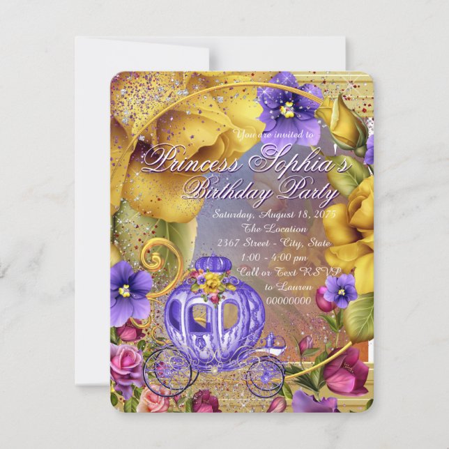 Invitación Cumpleaños de la princesa de cuento de hadas púrpu (Anverso)